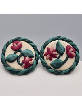 ✨2/$10✨ Handmade Polymer Clay Floral Stud Earrings 3D Embroidered Look